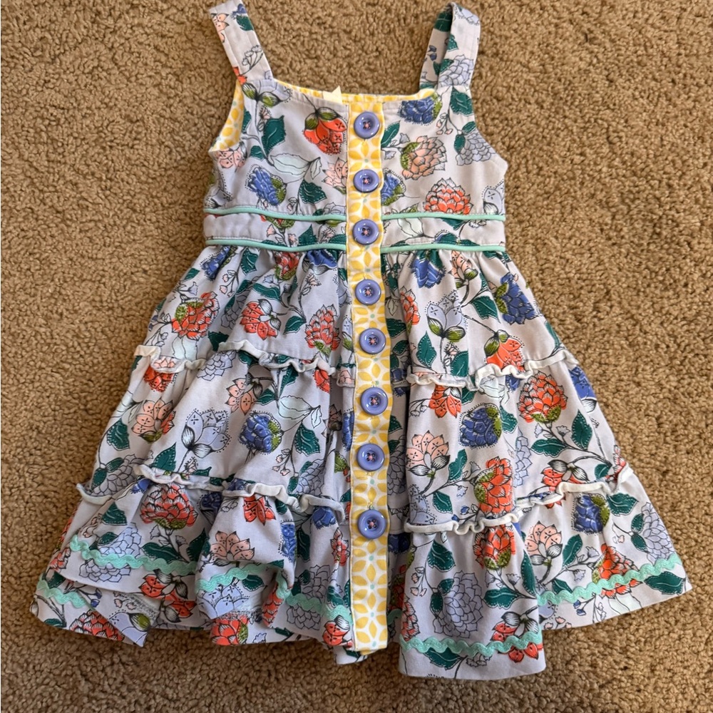 Matilda Jane Floral Ruffle Dress with Blue Buttons